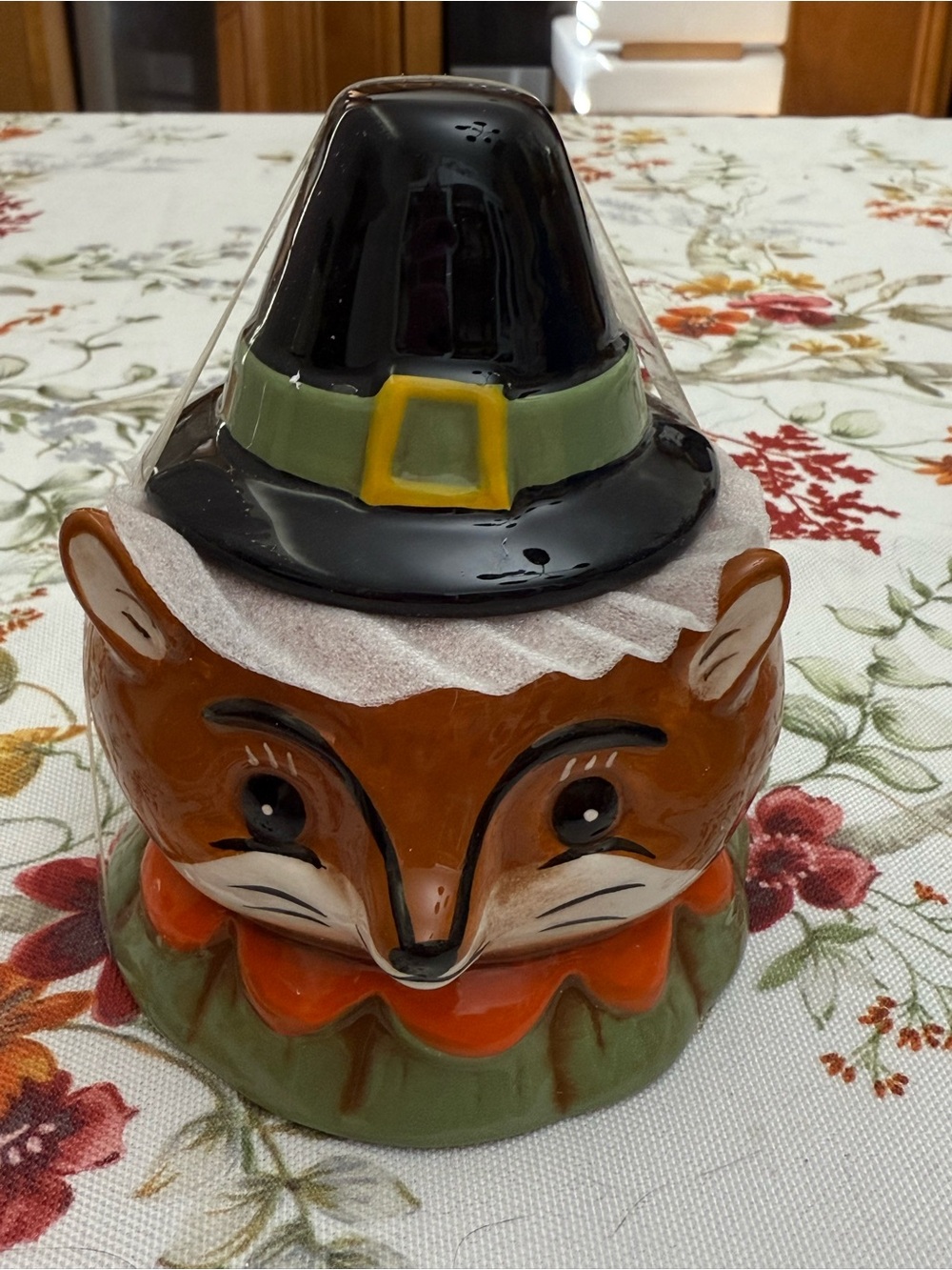 Vintage Ceramic Fox Candy Jar with Pilgrim Hat